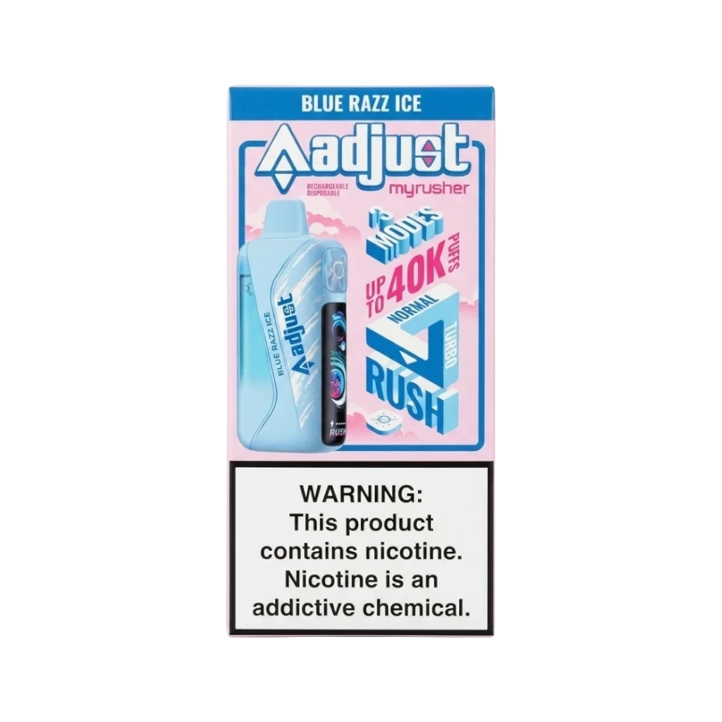 Vaporizador desechable Flavor VIP Adjust 40K en color azul con sabor Blue Razz Ice y modos de potencia ajustables