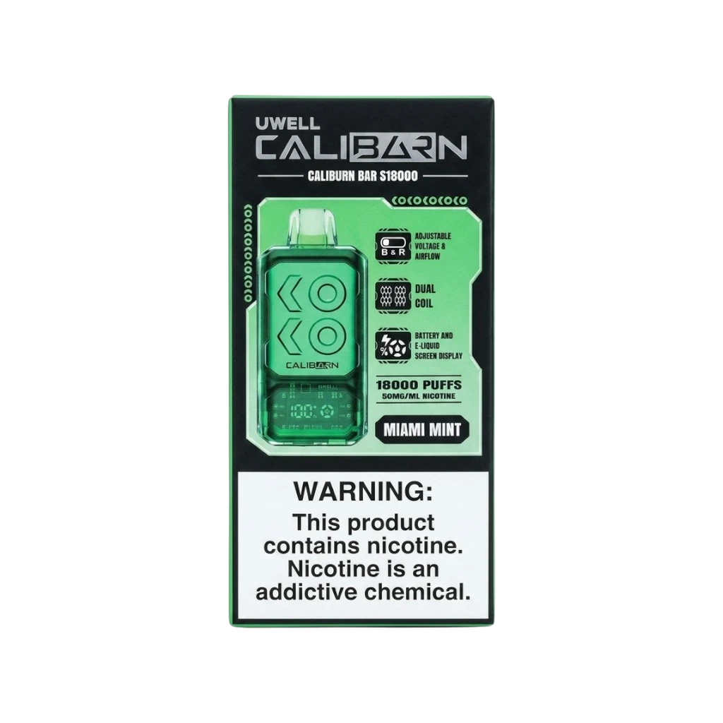 Vape desechable Flavor VIP CALIBURN 18K de color azul claro con pantalla digital y diseño transparente moderno