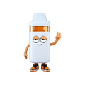 Figura coleccionable naranja de Flavor VIP con diseño de personaje animado haciendo el signo de la paz y zapatillas