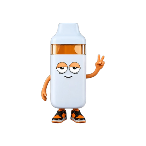 Figura coleccionable naranja de Flavor VIP con diseño de personaje animado haciendo el signo de la paz y zapatillas