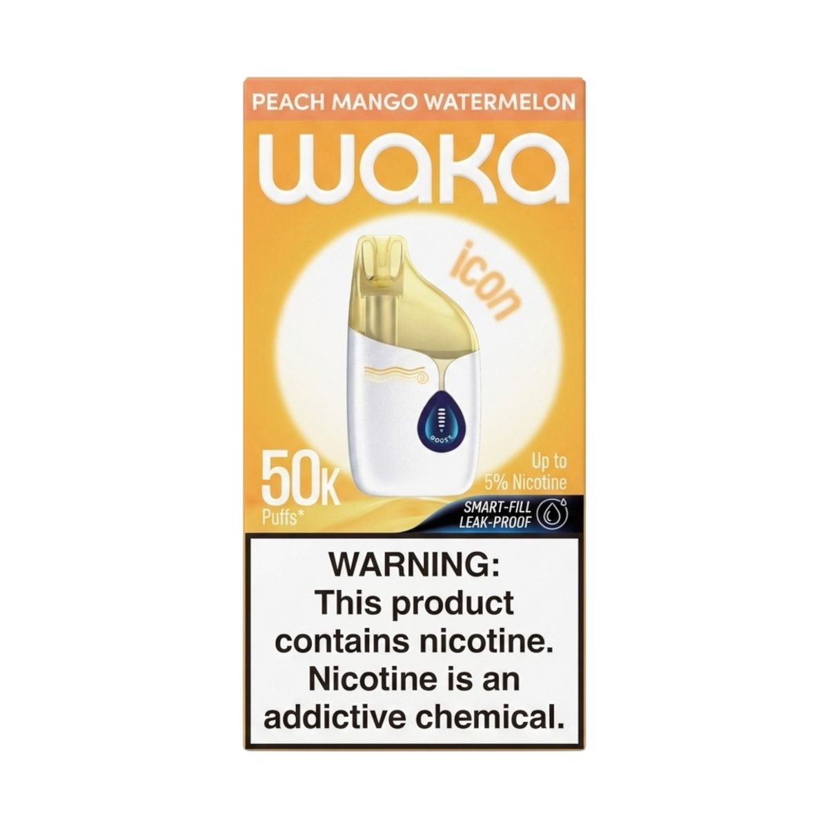 Vaporizador desechable Flavor VIP WAKA ICON 50K de color blanco y azul con indicador de modo boost y diseño ergonómico